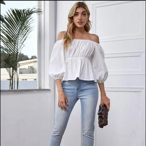 Bundle of SHEIN Woman’s Off Shoulder Puffed Sleeve Top+ bonus SHEIN Bucket Hat